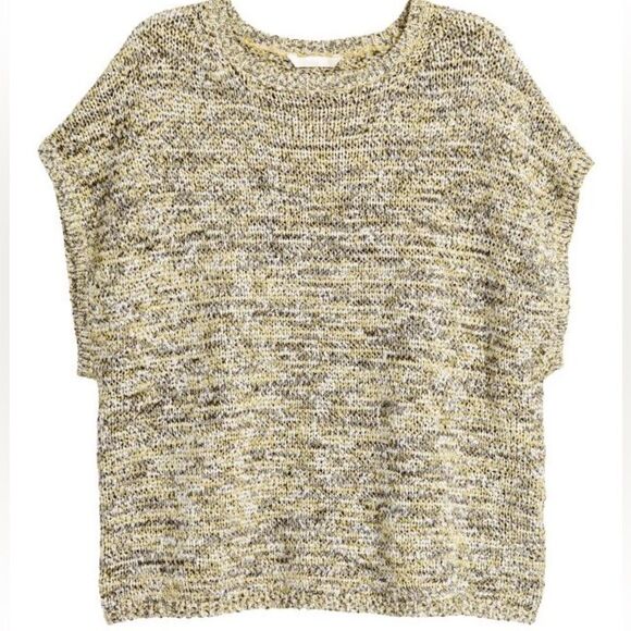 H&M Knit Yellow Gray Crewneck Relaxed Short Sleeve Pullover Boxy Sweater Top. XS - Picture 2 of 11